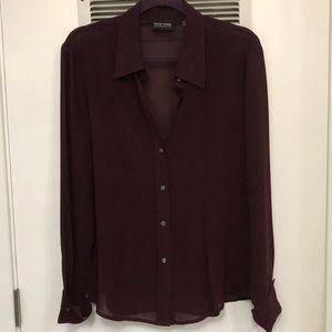 New York & Company Burgundy Button Down Blouse Size: Large
